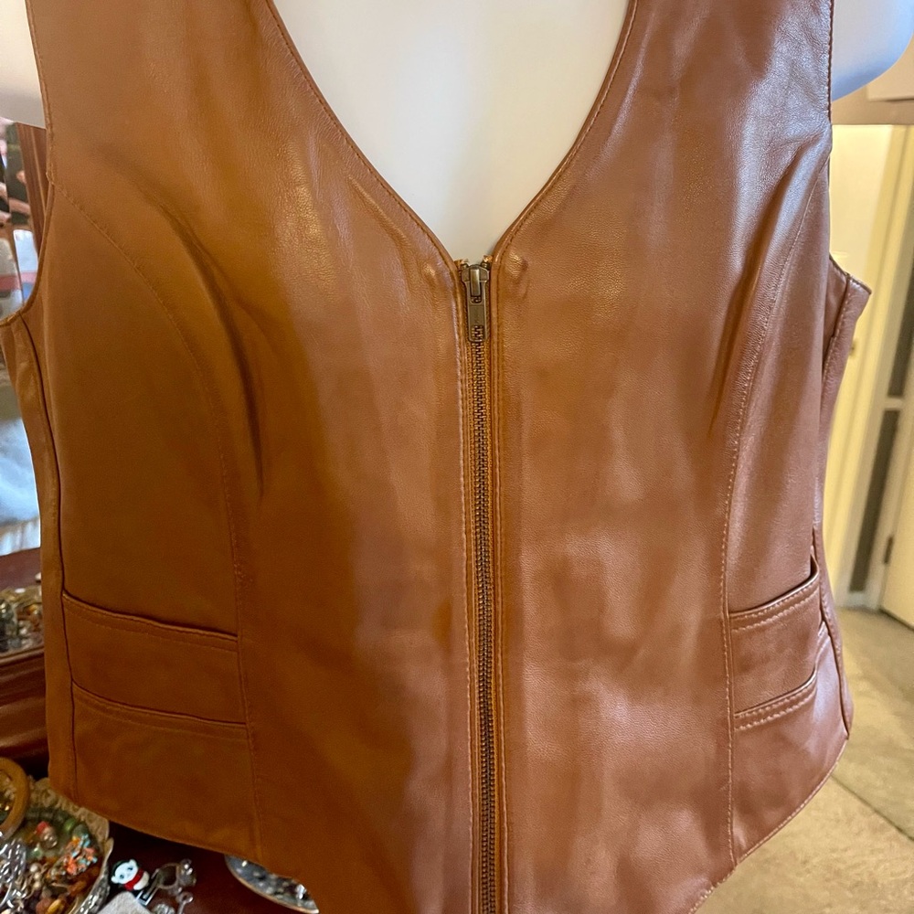 Women's Tan Leather Vest